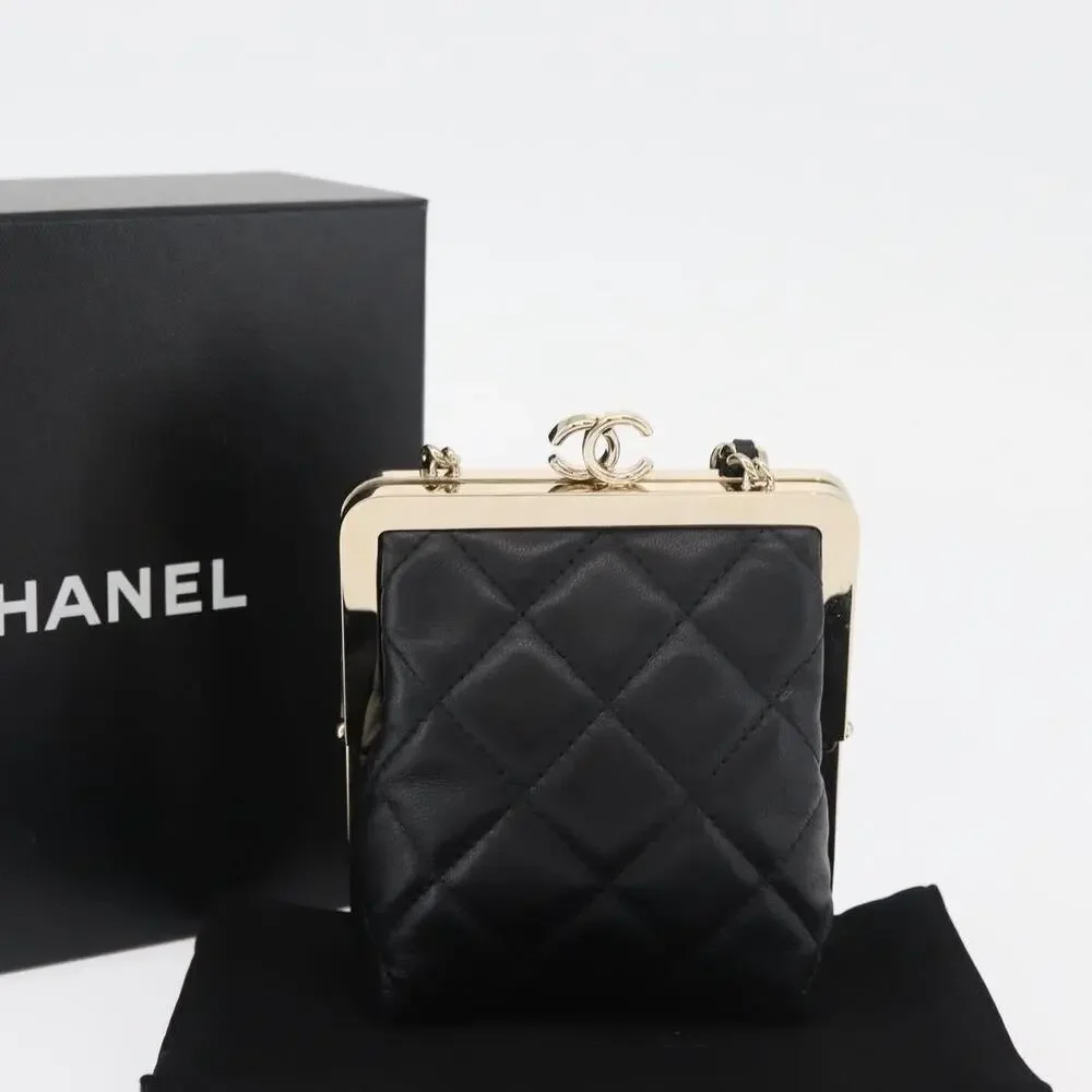 Chanel Matelasse Lambskin Chain Crossbody Bag Black